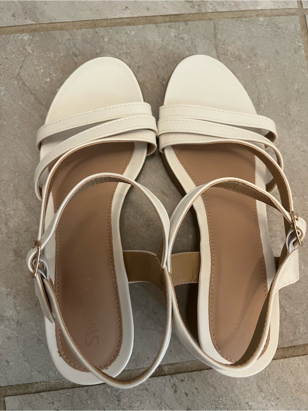Neutral Cream Ankle-Strap Sandals with Double Strap Detail